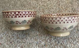2 Nicholas Mosse Ireland Irish Footed Soup Cereal Bowls Red Green Flowers 4 1/2”