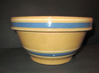 Antique Yellow Ware Mixing Bowl White/blue Banded