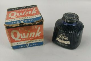 Wwii Ww2 Parker Quink For Vmail Vintage Quink Micro - Film Black 4 Oz Bottle & Box