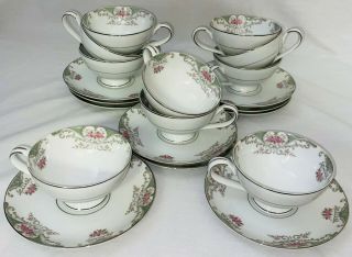 10 Mikasa Fine China Valentine Footed Cups & Saucers 5507