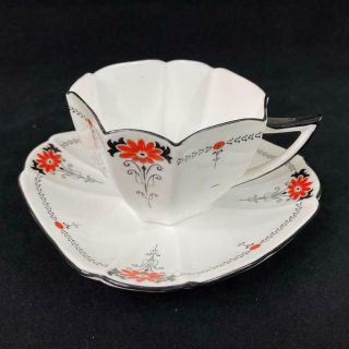Flaw Vintage Shelley England Red Daisy Art Deco Queen Anne Cup Saucer 11497