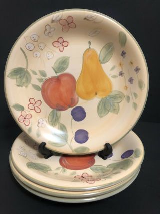 Set 4 Gibson Designs Fruit Grove Dinner Plates 11 1/4”hand Painted Pears Apples