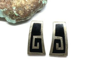 Vintage Taxco Mexico Tv - 114 Sterling Silver Black Enamel Tribal Stud Earrings