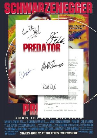 Predator Script/screenplay With Movie Poster And Autographs Signed Print