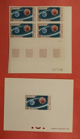Imperf Proof Deluxe Sheet,  Block 1966 Mauritania C45 Space Mnh