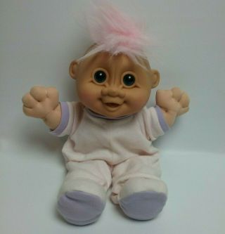 Russ Berrie 12 " Plush Stuffed Vinyl Baby Troll Doll Pink & Purple Pajamas