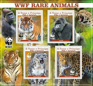 Stamps Fauna Wwf 2021 Year Wild Animals Elephants,  Monkeys,  Leopard,  Tiger