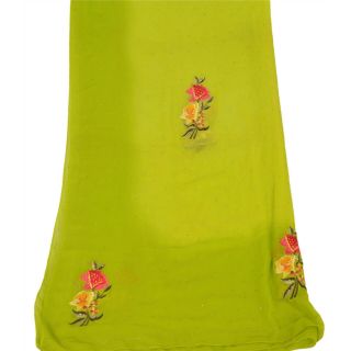 Sanskriti Vintage Dupatta Long Stole Georgette Green Handmade Mukesh Work 3