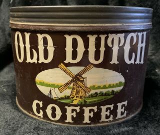 Old Dutch Coffee Tin Vintage Key Wind 1 Lb Coffee Can