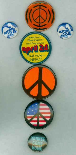 7 Vintage Anti - War Protest Cause Campaign Pinback Buttons - Yankee Come Home