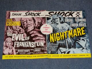The Evil Of Frankenstein/nightmare 1964 Uk Horror Double Bill Flyer