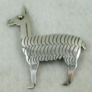 Vintage Designer Signed Peru Sterling Silver Llama Brooch Pin 9.  9 Grams
