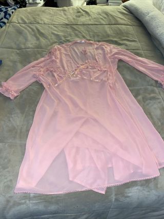 Victorias Secret Vintage Pink M Robe Night Nighty Gown Lingerie Sheer Pjs Rare
