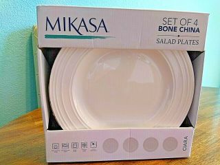 Set Of 4 Mikasa Ciara Bone China White Swirl 9 " Salad Dessert Plates