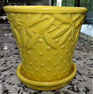 Mccoy Pottery Leaves Hobnail 6 " Flower Pot Planter Large Yellow Vtg Antique