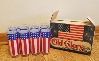 8 Bartlett Collins Glasses Tall Old Glory Usa American Flag 4th Of July Tumblers