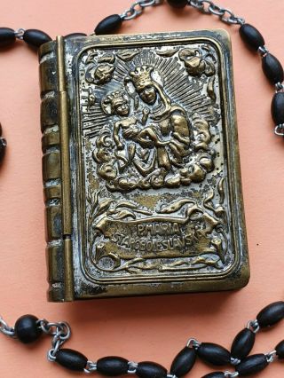 Antique - Vintage Box With a Black Rosary - Our Lady 2