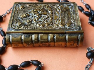 Antique - Vintage Box With a Black Rosary - Our Lady 3