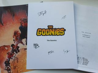 The Goonies Script/screenplay With Movie Poster And Autographs Signed Print