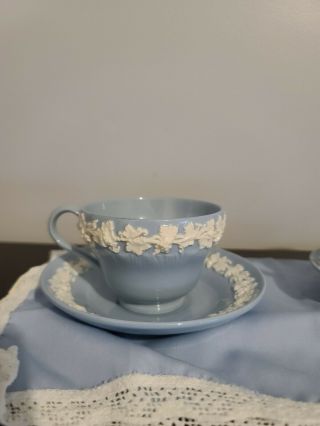 Wedgwood Embossed Queensware Cream On Lavender/blue,  2 Cups And Saucers