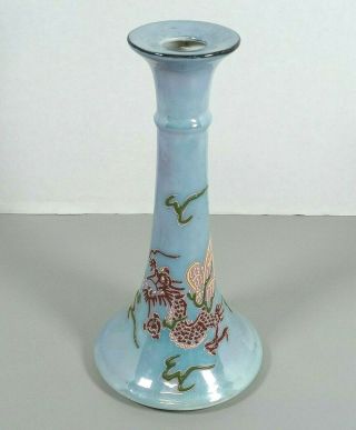 Moriage Dragon Ware Luster Blue Candle Holder Porcelain Candlestick Nippon
