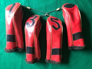 4 Vintage Golf Club Faux Leather Head Covers Red Black 1 3 5 & Blank