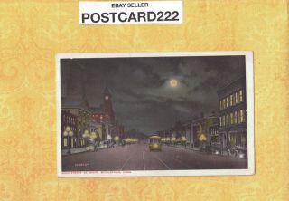 Ct Middletown 1908 - 29 Vintage Postcard Main St At Night Buildings & Trolley Conn