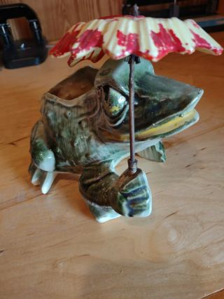 Vintage Mccoy Frog Planter With Umbrella