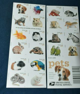Us Postage Full Sheet (pets) Both Sides Pictures Of Pets Year 2016