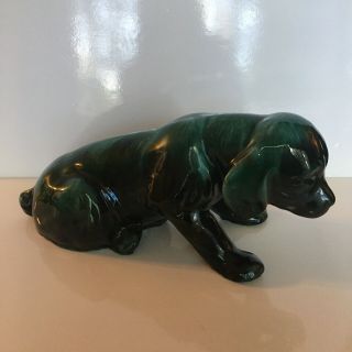 Vintage Blue Mountain Pottery Green Puppy Dog Sitting Sad 13”x6”x5” Figurine