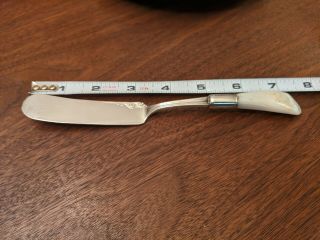 Vintage Butter Knife,  Mother Of Pearl Handle,  Ferrule Stamped Silver,  7.  5 Inches