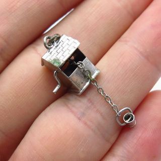 Antique 925 Sterling Silver Water Well Bucket Movable Charm Pendant