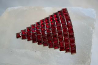 Vintage Art Deco Dress Fur Scarf Clip Ruby Red Crystal Silver Tone