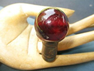 Antique Depression Era Red Glass Ball On Brass Lamp Finial