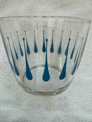 Vintage Clear Glass Ice Bucket W/blue Ice Drop Designs
