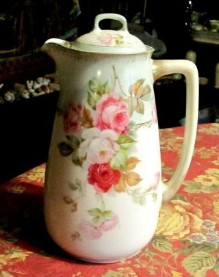 Antique Pink Rose Floral Chocolate Pot Prince Regent Ldbc Bavaria