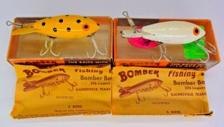 Two Vintage Bomber 2 - 1/8 " Wood Crankbait Fishing Lures W/box & Instructions