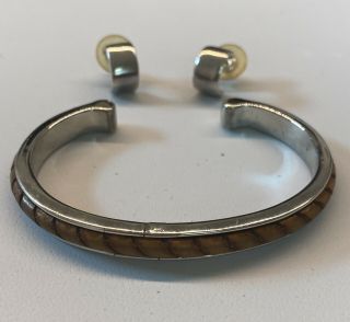 Vintage Ralph Lauren Silver Tone Cuff Bracelet And Earings - Signed