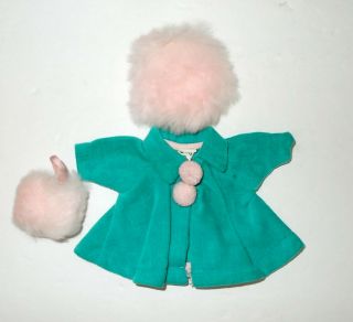 Vintage Vogue Tagged Ginny Doll Turquoise Coat W/ Pink Hat And Muff 1955 183