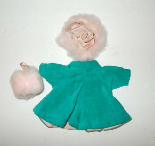 Vintage Vogue Tagged Ginny Doll Turquoise Coat w/ Pink Hat and Muff 1955 183 2