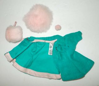 Vintage Vogue Tagged Ginny Doll Turquoise Coat w/ Pink Hat and Muff 1955 183 3