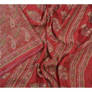 Sanskriti Vintage Dark Red Sarees Pure Silk Printed Sari Soft 5yd Craft Fabric