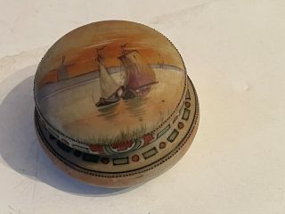 Antique Nippon Moriage Covered Dresser Jar Hand Painted Ships/boats Scene M Mark