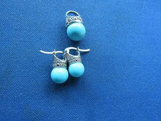 Vintage Sterling Silver Pierced Earring Set And Pendant Matching Set,  Turquoise
