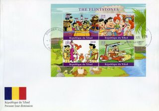 Chad 2018 Fdc Flintstones Fred Barney 4v M/s Cover Hanna - Barbera Cartoons Stamps