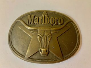 Vintage 1987 Marlboro Belt Buckle Solid Brass Phillip Morris Inc.