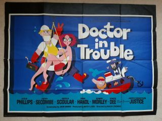 Rare Film Movie Cinema Quad Poster Doctor In Trouble Leslie Phillips