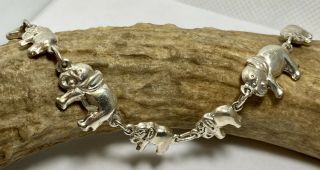 Vintage Sterling Silver Elephant Charm 7.  5” Tennis Bracelet