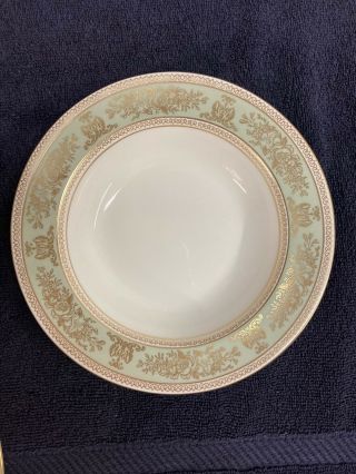 Wedgewood Columbia Gold Sage Green Rimmed Soup Bowls