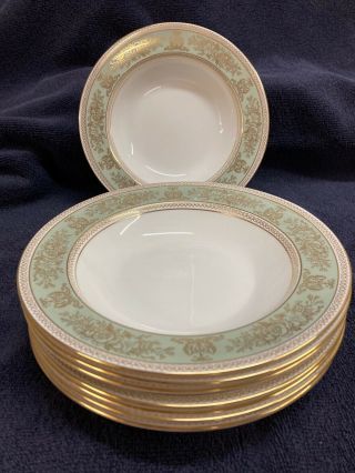 Wedgewood Columbia Gold Sage Green Rimmed Soup Bowls 2